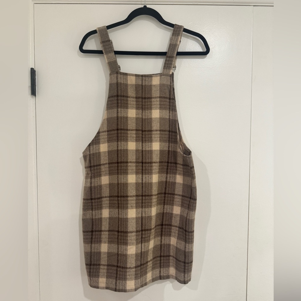 Pink Lily Plaid Pinafore Overall Mini Dress Size Small - Picture 2 of 6